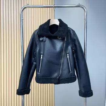 Женская зимняя повседневная куртка, утолщенная теплая свободная шуба с длинным рукавом, на молнии, короткая куртка в стиле ретро L чёрный