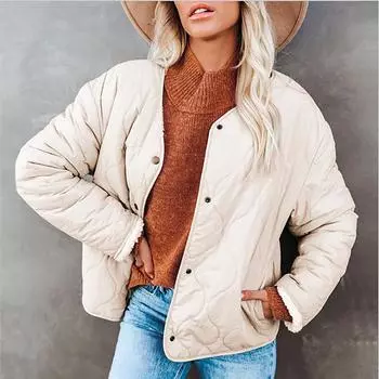 Женская зимняя повседневная модная однотонная плюшевая куртка на пуговицах с длинным рукавом L бежевый