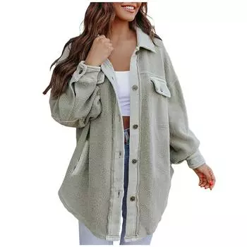 Женская зимняя повседневная модная свободная плюшевая рубашка с оленем, длинная куртка-кардиган XL зелёный