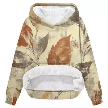 Женская зимняя повседневная модная толстовка с круглым вырезом и длинным рукавом из бархата с утолщенным капюшоном L бежевый