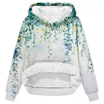 Женская зимняя повседневная модная толстовка с круглым вырезом и длинным рукавом из бархата с утолщенным капюшоном L армия зеленый