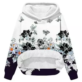 Женская зимняя повседневная модная толстовка с круглым вырезом и длинным рукавом из бархата с утолщенным капюшоном L чёрный