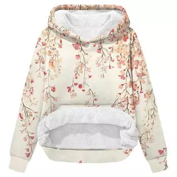 Женская зимняя повседневная модная толстовка с круглым вырезом и длинным рукавом из бархата с утолщенным капюшоном L бежевый