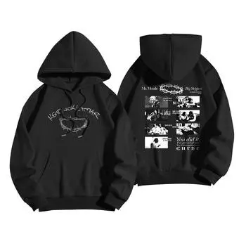 Женская зимняя повседневная модная толстовка с круглым вырезом и длинным рукавом с капюшоном L чёрный