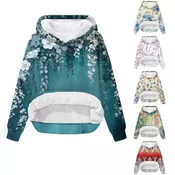 Женская зимняя повседневная модная толстовка с круглым вырезом и длинным рукавом из бархата с утолщенным капюшоном L армия зеленый