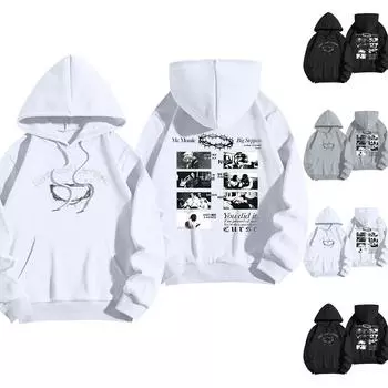 Женская зимняя повседневная модная толстовка с круглым вырезом и длинным рукавом с капюшоном L чёрный