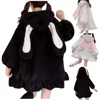 Женская зимняя повседневная плюшевая куртка с капюшоном и длинными рукавами и оборками из овечьей шерсти L чёрный