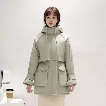 Женская зимняя пуховая хлопковая стеганая куртка, пальто с коротким воротником-стойкой и воротником-стойкой на молнии с большим карманом, тонкая теплая верхняя одежда, сплошной цвет 3XL бежевый