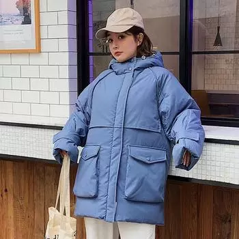 Женская зимняя пуховая куртка с хлопковой подкладкой, пальто с капюшоном и воротником-стойкой на молнии, большой карман, свободная теплая верхняя одежда, однотонная одежда XXL вино красного