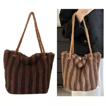 Женская зимняя пушистая сумка через плечо, плюшевая сумка через плечо, однотонная сумка-тоут розовый