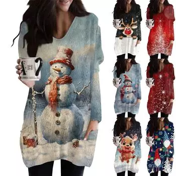 Женская зимняя рождественская одежда, женский французский кашемировый рождественский принт, топ с длинным рукавом, толстовка XXXL чёрный