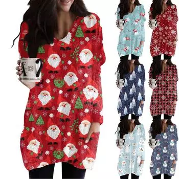 Женская зимняя рождественская одежда, женский французский кашемировый рождественский принт, топ с длинным рукавом, толстовка L
