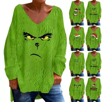 Женская зимняя рождественская одежда, женский французский кашемировый рождественский принт, топ с длинным рукавом, толстовка L армия зеленый