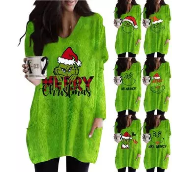 Женская зимняя рождественская одежда, женский французский кашемировый рождественский принт, топ с длинным рукавом, толстовка S