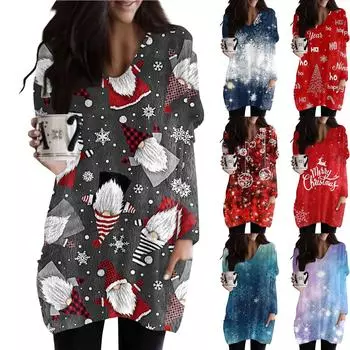 Женская зимняя рождественская одежда, женский французский кашемировый рождественский принт, топ с длинным рукавом, толстовка S