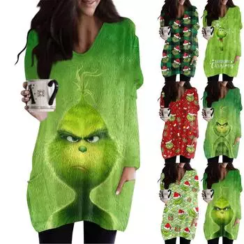 Женская зимняя рождественская одежда, женский французский кашемировый рождественский принт, топ с длинным рукавом, толстовка L