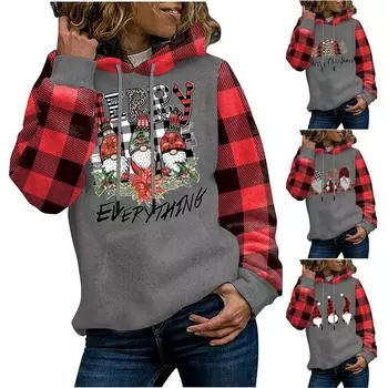 Женская зимняя рождественская повседневная толстовка с капюшоном и длинными рукавами в клетку XL красный