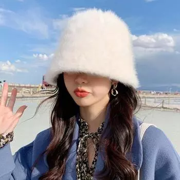 Женская зимняя рыбацкая шапка из искусственного кроличьего меха с круглым куполом и внутренней регулируемой завязкой, мягкая теплая панама-ведро белый