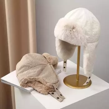 Женская зимняя шапка-авиатор-траппер, плюшевая шапка-бомбер, защита ушей, однотонные шапки с клапаном, теплый флис чёрный