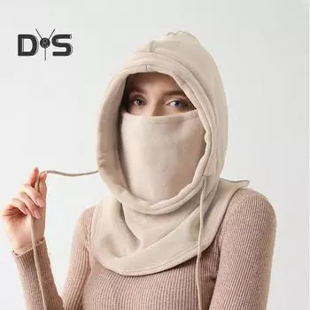 Женская зимняя шапка-балаклава с защитой для лица, толстый двухслойный флис, ветрозащитный, для езды на велосипеде, регулируемый, полная защита, для путешествий на открытом воздухе, для холода чёрный