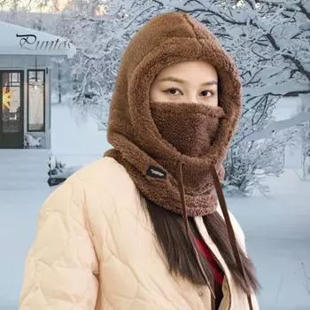 Женская зимняя шапка-балаклава с защитой для лица, толстая теплая флисовая ветрозащитная, для езды на велосипеде, регулируемая, полная защита, для путешествий на открытом воздухе, для катания на лыжах в холодную погоду розовый