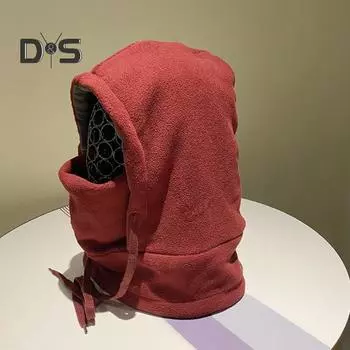 Женская зимняя шапка-балаклава с защитой для лица, толстый флис, ветрозащитная, для езды на велосипеде, регулируемая, с завязками, полная защита, для путешествий на открытом воздухе, для холодной погоды, лыжная шапка чёрный