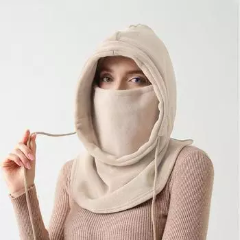 Женская зимняя шапка-балаклава с защитой для лица, толстая двухслойная флисовая ветрозащитная, для езды на велосипеде, регулируемая, полная защита, для путешествий на открытом воздухе, для холодной погоды бежевый