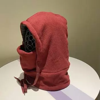 Женская зимняя шапка-балаклава с защитой для лица, толстый флис, ветрозащитная, для езды на велосипеде, регулируемая, с завязками, полная защита, для путешествий на открытом воздухе, для холодной погоды, лыжная шапка вино красного