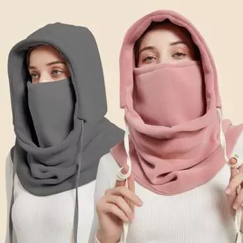 Женская зимняя шапка-балаклава со встроенным шарфом, толстая, теплая, флисовая, ветрозащитная, регулируемая чёрный