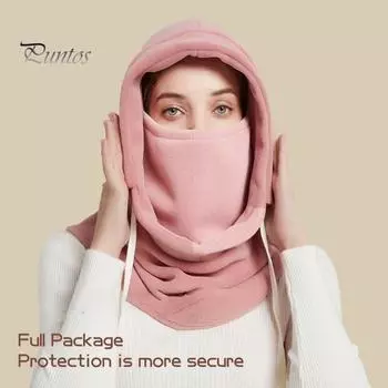 Женская зимняя шапка-балаклава со встроенным шарфом, толстая, теплая, флисовая, ветрозащитная, регулируемая, полная защита, для путешествий на открытом воздухе, для езды на велосипеде в холодную погоду чёрный