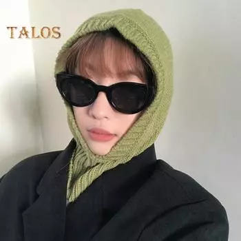 Женская зимняя шапка-балаклава, толстая, теплая, трикотажная, высокоэластичная, ветрозащитная, велосипедный головной убор, регулируемая, полная защита, для путешествий на открытом воздухе, для холодной погоды зелёный