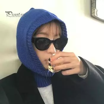 Женская зимняя шапка-балаклава, толстая, теплая, трикотажная, высокоэластичная, ветрозащитная, велосипедный головной убор, регулируемая, полная защита, для путешествий на открытом воздухе, для холодной погоды чёрный