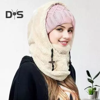 Женская зимняя шапка-балаклава, толстая, теплая, ветрозащитная, для езды на велосипеде, защитная, регулируемая, со шнурком, полная защита, для путешествий на открытом воздухе, для катания на лыжах в холодную погоду абрикосовый