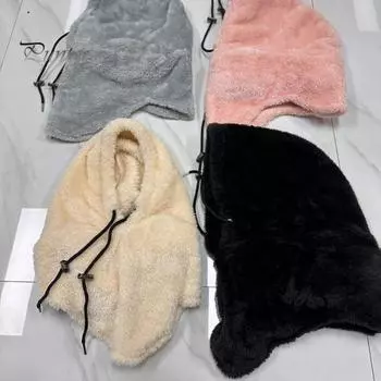 Женская зимняя шапка-балаклава, толстая, теплая, ветрозащитная, для езды на велосипеде, защитная, регулируемая, со шнурком, полная защита, для путешествий на открытом воздухе, для катания на лыжах в холодную погоду серый