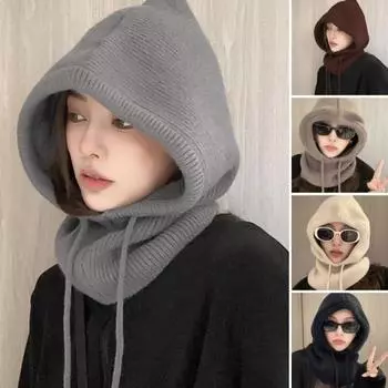 Женская зимняя шапка-балаклава, толстая теплая вязаная ветрозащитная велосипедная шапка, регулируемая, полная защита, для путешествий на открытом воздухе, для холодной погоды, для катания на лыжах бежевый