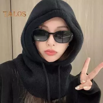 Женская зимняя шапка-балаклава, толстая теплая вязаная ветрозащитная велосипедная шапка, регулируемая, полная защита, для путешествий на открытом воздухе, для холодной погоды, для катания на лыжах чёрный