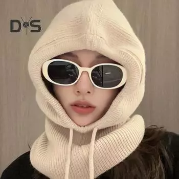 Женская зимняя шапка-балаклава, толстая теплая вязаная ветрозащитная велосипедная шапка, регулируемая, полная защита, для путешествий на открытом воздухе, для холодной погоды, для катания на лыжах чёрный