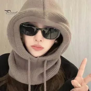 Женская зимняя шапка-балаклава, толстая теплая вязаная ветрозащитная велосипедная шапка, регулируемая, полная защита, для путешествий на открытом воздухе, для холодной погоды, для катания на лыжах чёрный