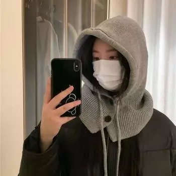 Женская зимняя шапка-балаклава, толстая теплая вязаная застежка на пуговицы, ветрозащитная, регулируемая, для езды на велосипеде бежевый