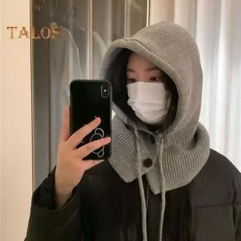 Женская зимняя шапка-балаклава, толстая теплая вязаная застежка на пуговицы, ветрозащитная, велосипедная, регулируемая, полная защита, для путешествий на открытом воздухе, для катания на лыжах в холодную погоду бежевый