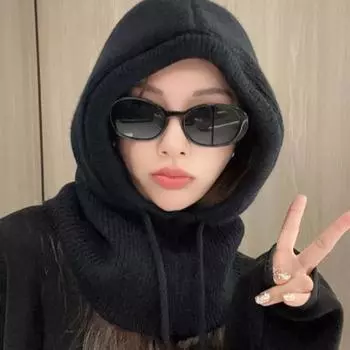 Женская зимняя шапка-балаклава, толстая теплая вязаная ветрозащитная велосипедная шапка, регулируемая, полная защита бежевый