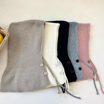 Женская зимняя шапка-балаклава, толстая теплая вязаная застежка на пуговицы, ветрозащитная, велосипедная, регулируемая, полная защита, для путешествий на открытом воздухе, для катания на лыжах в холодную погоду чёрный