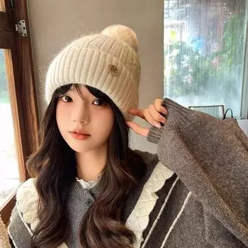Женская зимняя шапка-бини с помпоном, теплая уличная лыжная шапка для снега, вязаная шапка-бини для женщин One size белый
