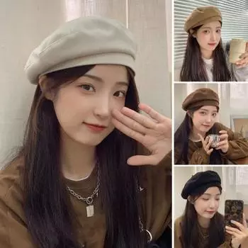 Женская зимняя шапка художника, однотонная, мягкая, теплая, дышащая, декоративная, для поездок на работу, берет, восьмиугольная кепка во французском стиле, винтажная кепка M бежевый