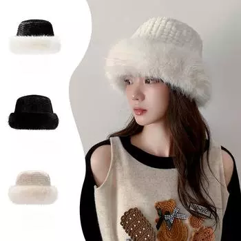 Женская зимняя шапка из искусственного меха лисы, корейская версия с маленьким лицом, утолщенная и теплая рыбацкая шапка, большая окружность головы hat circumference 56cm-60cm