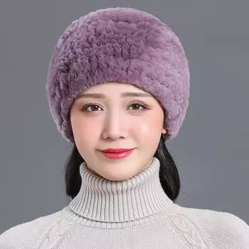 Женская зимняя шапка из меха кролика рекс, новая эластичная круглая шапка, уличная утолщенная теплая шапка из кроличьей шерсти, шерстяная шапка Баотоу, корейская версия 55-59cm