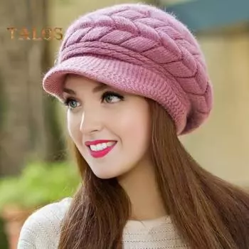 Женская зимняя шапка из толстого плюша, вязаная с короткими полями, сохраняющая тепло, ветрозащитная, однотонная, для поездок на работу и отдыха на природе фиолетовый