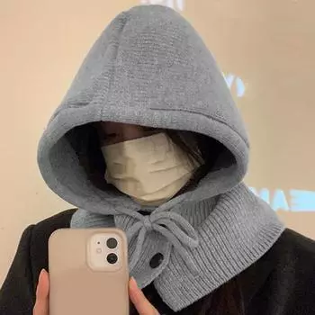 Женская зимняя шапка, комплект шарфов, шапка-балаклава с завязками, теплый шарф с капюшоном, вязаный пуловер, шляпа, аксессуары для костюма белый