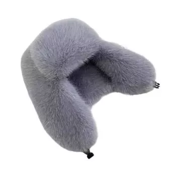 Женская зимняя шапка Lei Feng с полной защитой, пушистая, из искусственного меха, утолщенная, ветрозащитная серый