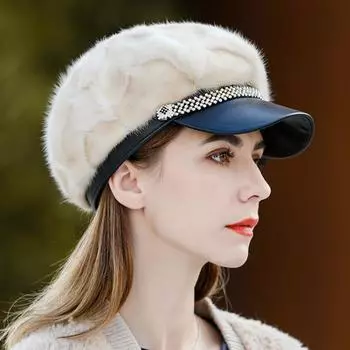 Женская зимняя шапка, новая модная универсальная норковая меховая шапка, зимняя теплая меховая шапка One Sizehead 55-60CM бежевый